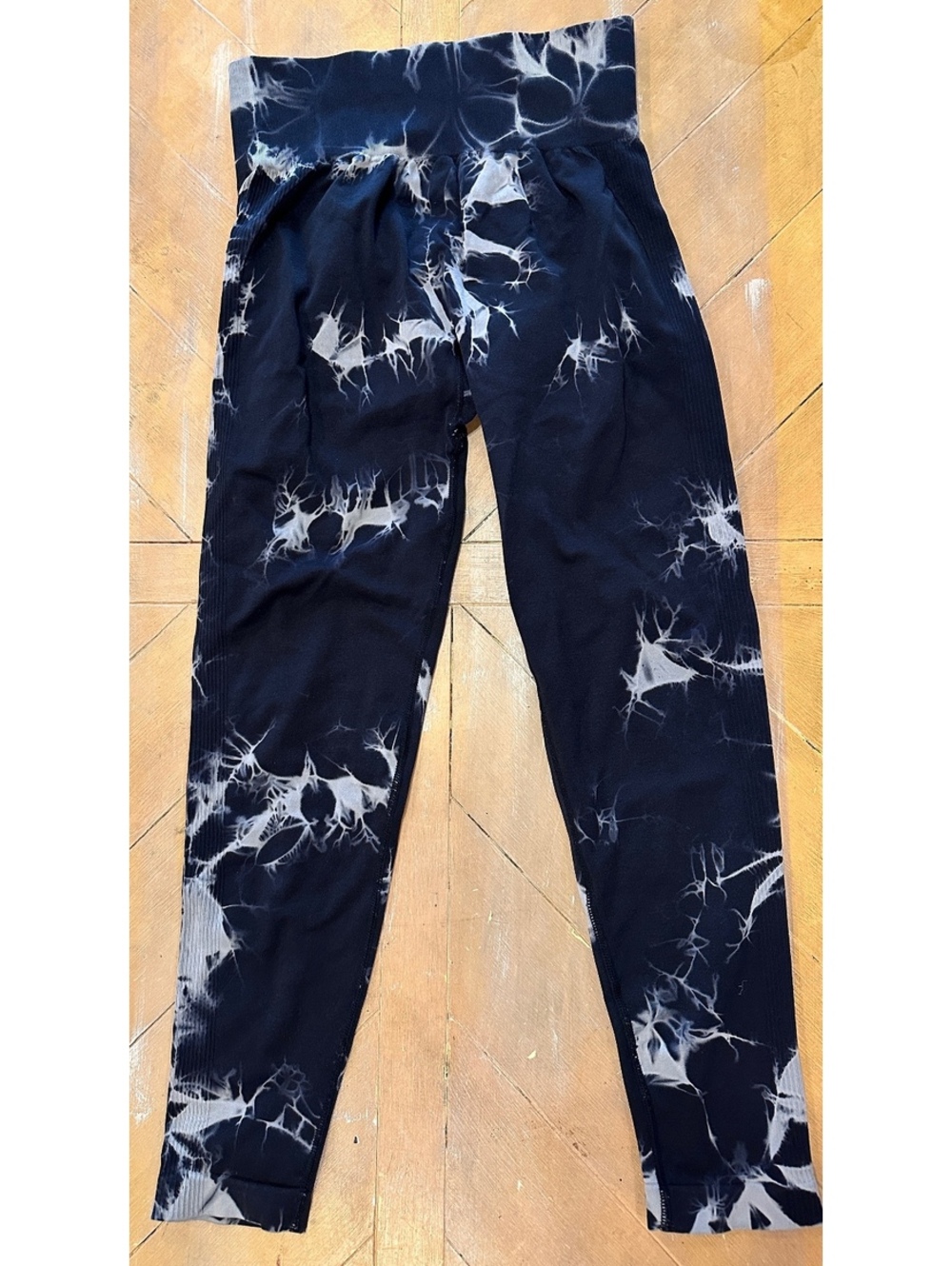 Black White Tie Dye Scrunch Butt High Waist Workout Leggings Large